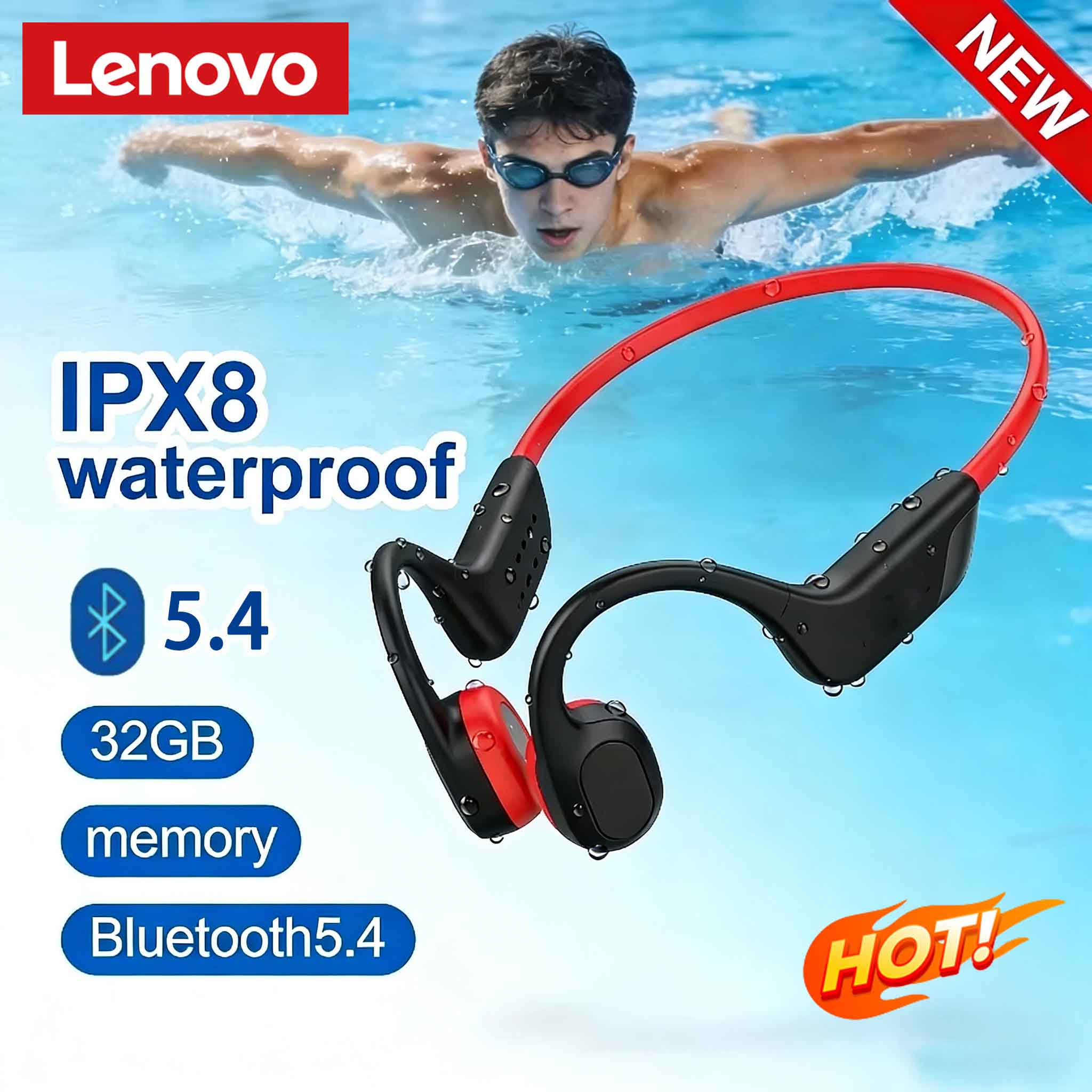 Bone Conduction Running Headphones - Headset Konduksi Tulang Lenovo Bluetooth 5.4