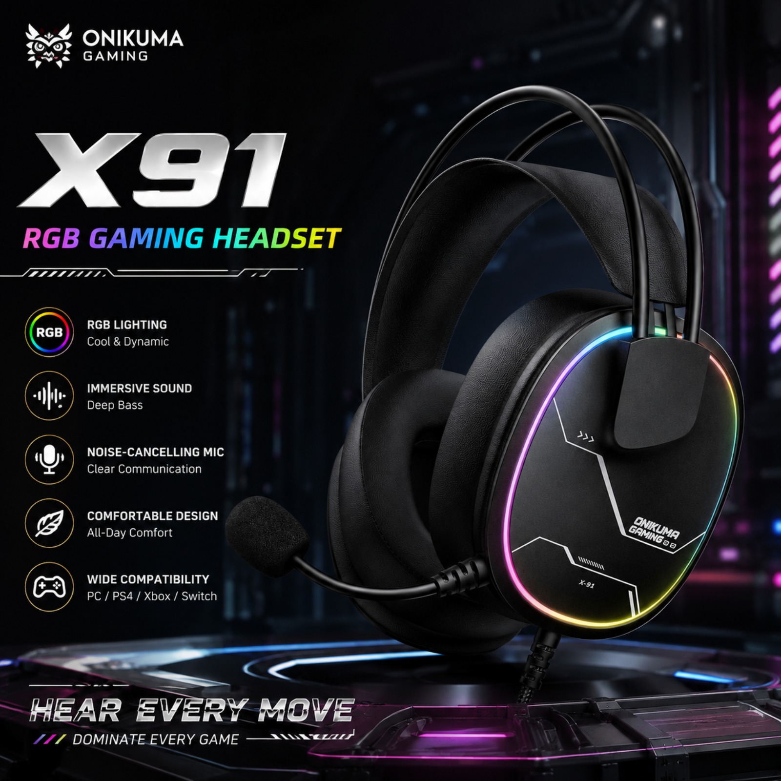 Gaming Headset With Mic Rgb - ONIKUMA X91 Headset Gaming Berkabel RGB