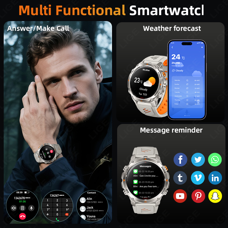 LIGE Jam Tangan Pintar GPS Tan - Smartwatches ulasan dan harga